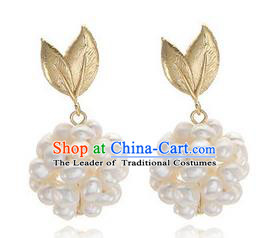 Traditional Korean Accessories Bride Pearls Earrings, Asian Korean Fashion Wedding Eardrop for Kids