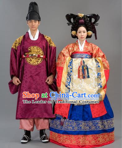 Traditional Korean National Handmade Court Embroidered Wedding Clothing, Asian Korean Bride and Bridegroom Costume for Women for Men