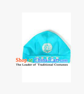 Traditional Korean Hair Accessories Embroidered Blue Hats, Asian Korean Fashion National Boys Headwear for Kids