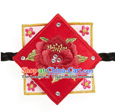 Traditional Korean Hair Accessories Embroidered Red Hair Clasp, Asian Korean Fashion Wedding Headband for Kids