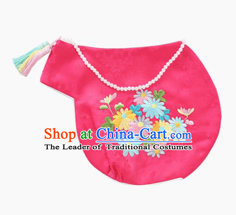 Traditional Korean Hair Accessories Embroidered Hat, Asian Korean Fashion Baby Princess Pink Hats for Kids