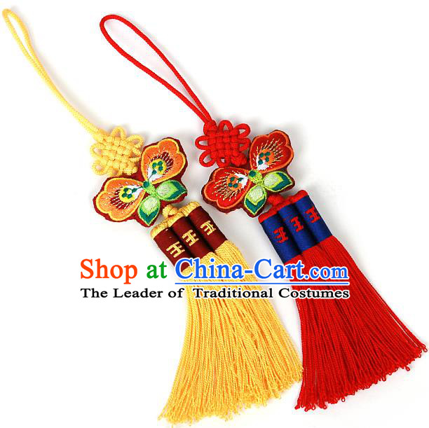 Traditional Korean Accessories Embroidered Waist Pendant, Asian Korean Fashion Wedding Butterfly Tassel Waist Decorations for Kids