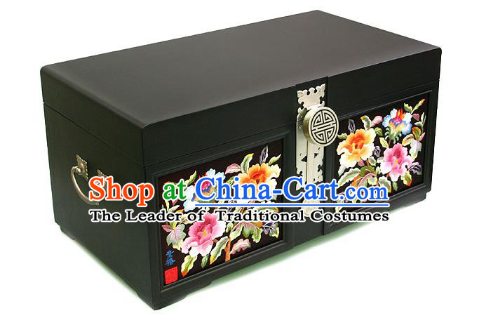 Traditional Korean Craft Hand Embroidery Cosmetic Container Dowry Box, Asian Korean Wedding Jewellery Case for Women