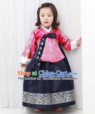 Traditional Korean National Handmade Court Embroidered Princess Costume, Asian Korean Girls Hanbok Clothing for Kids