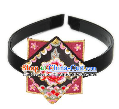 Traditional Korean Hair Accessories Square Embroidered Flowers Black Hair Clasp, Asian Korean Fashion Headwear Headband for Kids