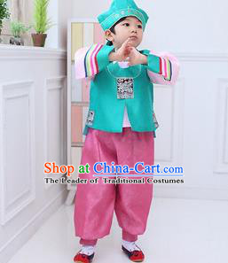 Traditional Korean Handmade Hanbok Embroidered Blue Formal Occasions Costume, Asian Korean Apparel Hanbok Clothing for Boys