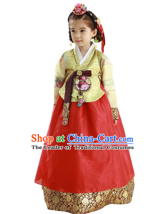 Traditional Korean Handmade Formal Occasions Embroidered Palace Princess Hanbok Red Dress Clothing for Girls