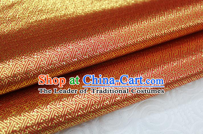 Chinese Traditional Royal Palace Pattern Mongolian Robe Red Golden Brocade Fabric, Chinese Ancient Emperor Costume Drapery Hanfu Tang Suit Material