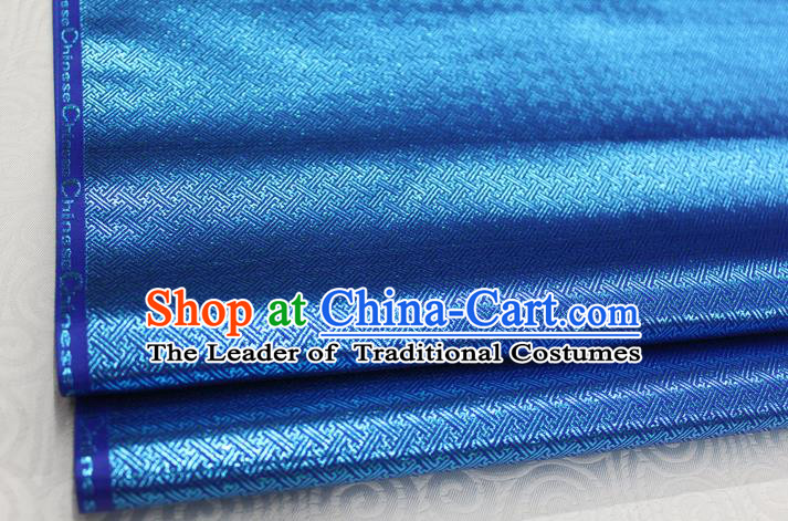 Chinese Traditional Royal Palace Pattern Mongolian Robe Royalblue Brocade Fabric, Chinese Ancient Emperor Costume Drapery Hanfu Tang Suit Material