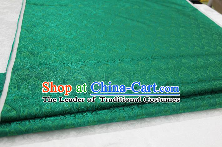 Chinese Traditional Royal Palace Pattern Mongolian Robe Green Brocade Cheongsam Fabric, Chinese Ancient Costume Drapery Hanfu Tang Suit Material