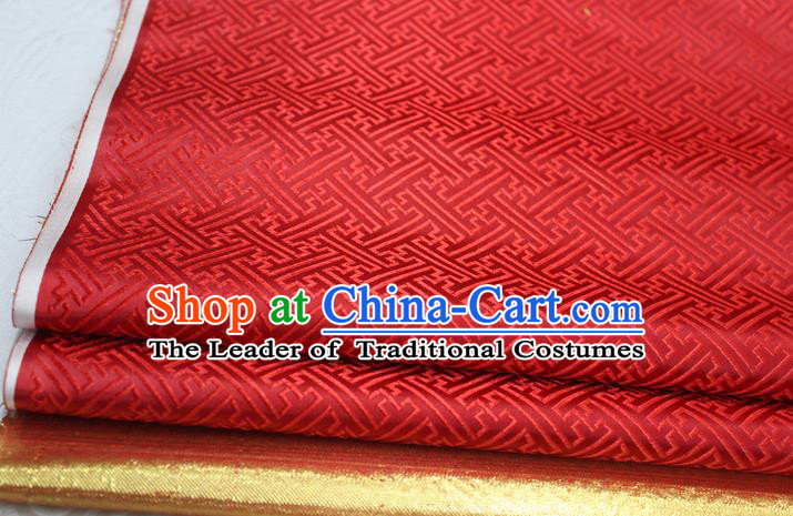 Chinese Traditional Royal Palace Pattern Mongolian Robe Red Brocade Fabric, Chinese Ancient Costume Satin Hanfu Tang Suit Material