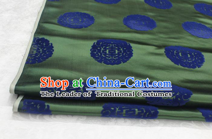 Chinese Traditional Royal Palace Longevity Pattern Deep Green Brocade Mongolian Robe Fabric, Chinese Ancient Costume Satin Hanfu Tang Suit Material