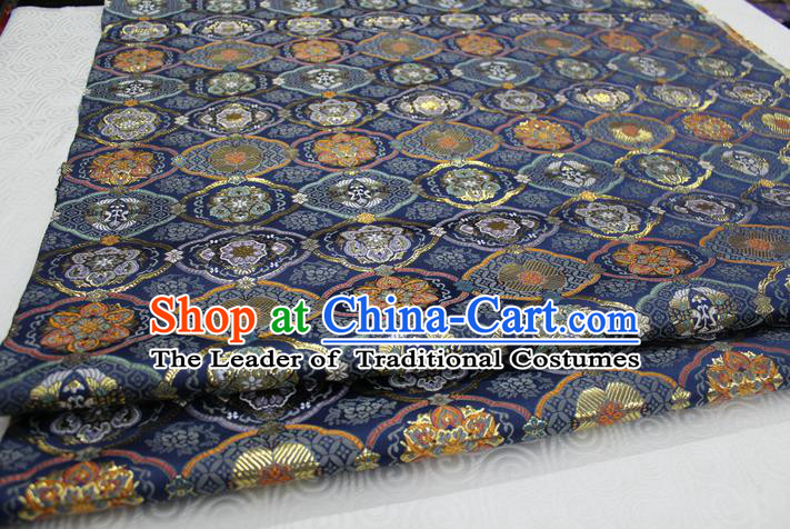 Chinese Traditional Royal Palace Pattern Blue Brocade Mongolian Robe Tibetan Robe Fabric, Chinese Ancient Costume Satin Hanfu Kimono Material