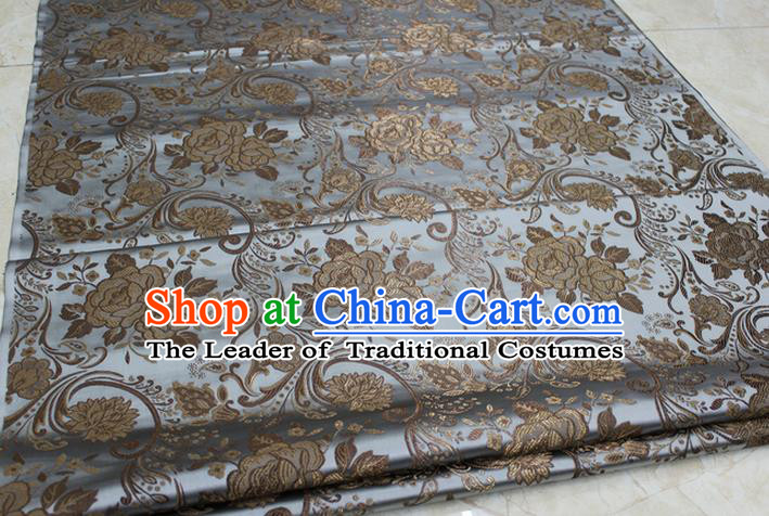 Chinese Traditional Royal Palace Rose Pattern Grey Brocade Mongolian Robe Fabric, Chinese Ancient Costume Satin Hanfu Tang Suit Material