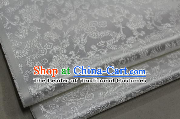 Chinese Traditional Ancient Costume Palace Dragons Pattern Mongolian Robe White Brocade Tang Suit Fabric Hanfu Material