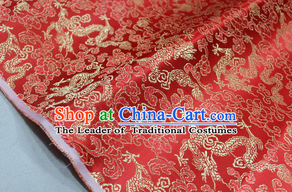 Chinese Traditional Ancient Costume Palace Dragons Pattern Mongolian Robe Red Brocade Tang Suit Fabric Hanfu Material