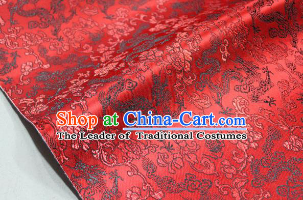 Chinese Traditional Ancient Costume Palace Dragons Pattern Mongolian Robe Red Brocade Tang Suit Fabric Hanfu Material