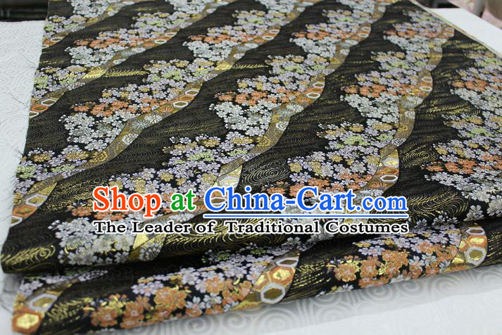 Chinese Traditional Ancient Costume Palace Kimono Pattern Mongolian Robe Black Brocade Tang Suit Fabric Hanfu Material