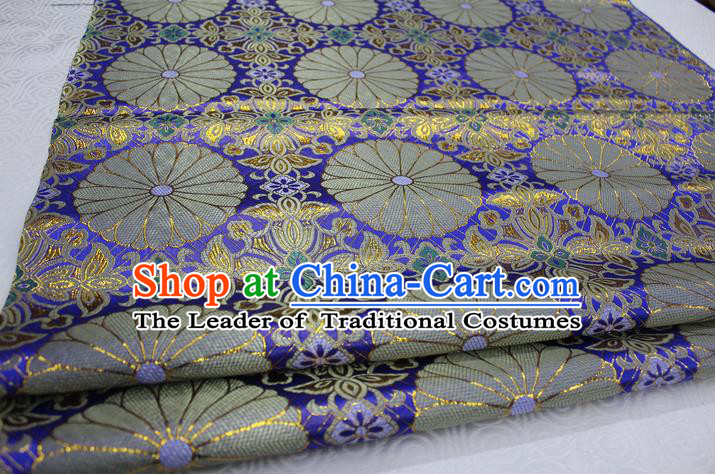 Chinese Traditional Palace Pattern Tang Suit Cheongsam Kimono Royalblue Brocade Fabric, Chinese Ancient Costume Hanfu Satin Material