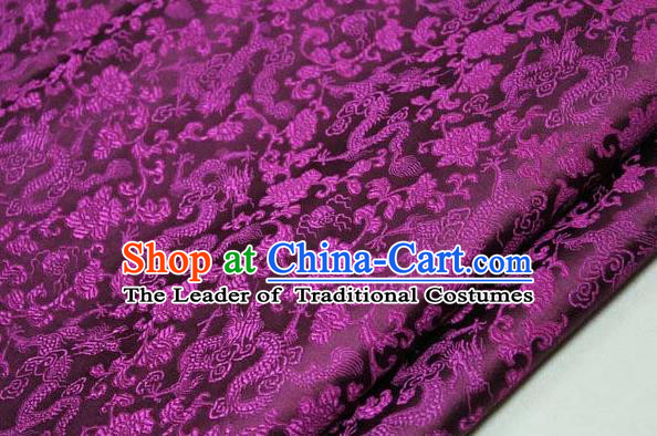 Chinese Traditional Palace Dragons Pattern Cheongsam Amaranth Brocade Fabric, Chinese Ancient Costume Tang Suit Hanfu Satin Material