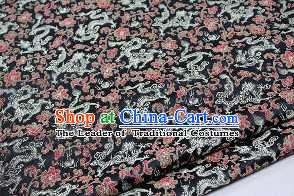 Chinese Traditional Palace Dragons Pattern Cheongsam Black Brocade Fabric, Chinese Ancient Costume Tang Suit Hanfu Satin Material