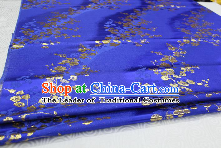 Chinese Traditional Palace Wintersweet Pattern Cheongsam Blue Brocade Fabric, Chinese Ancient Costume Tang Suit Hanfu Satin Material