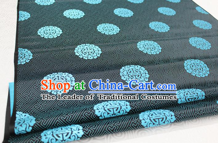 Chinese Traditional Ancient Costume Palace Blue Longevity Pattern Cheongsam Mongolian Robe Black Brocade Tang Suit Fabric Hanfu Material