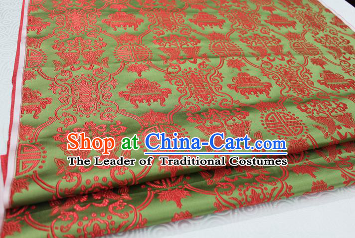 Chinese Traditional Ancient Costume Palace Double Fish Pattern Green Nanjing Brocade Cheongsam Satin Mongolian Robe Fabric Hanfu Material