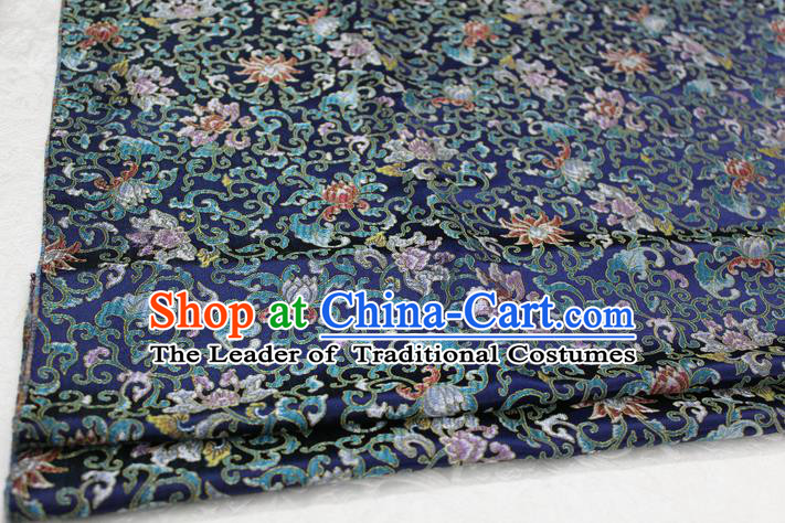 Chinese Traditional Ancient Costume Palace Pattern Deep Blue Nanjing Brocade Cheongsam Satin Mongolian Robe Fabric Hanfu Material