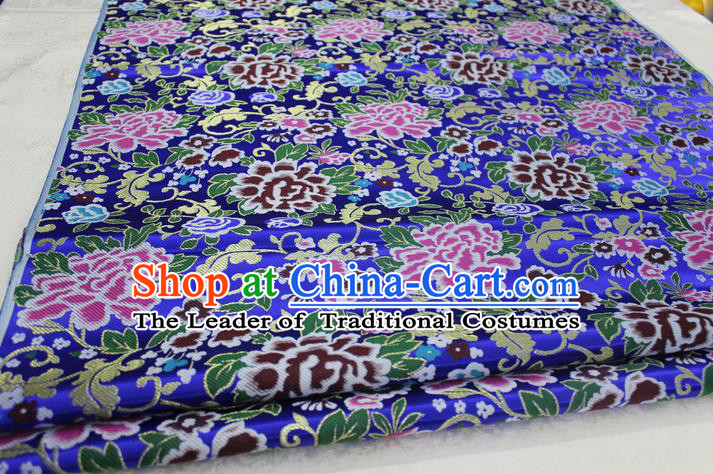 Chinese Traditional Ancient Costume Palace Peony Pattern Xiuhe Suit Royalblue Brocade Cheongsam Satin Mongolian Robe Fabric Hanfu Material