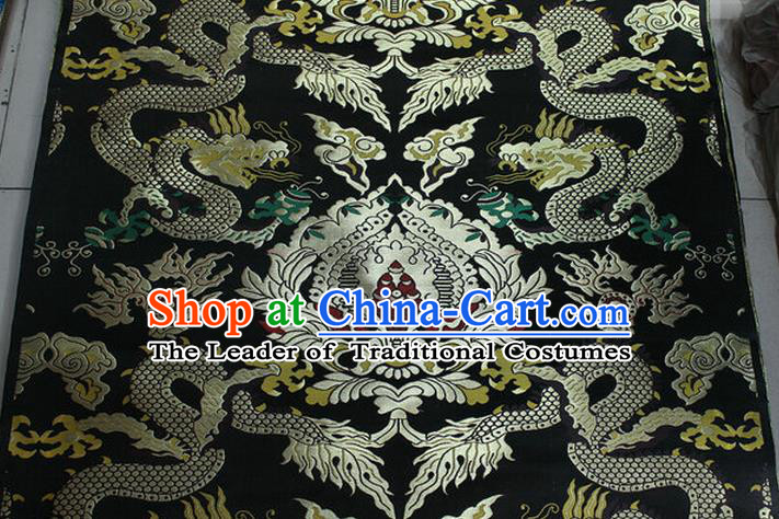 Chinese Traditional Ancient Costume Palace Dragons Pattern Mandarin Jacket Tibetan Robe Black Brocade Tang Suit Fabric Hanfu Material