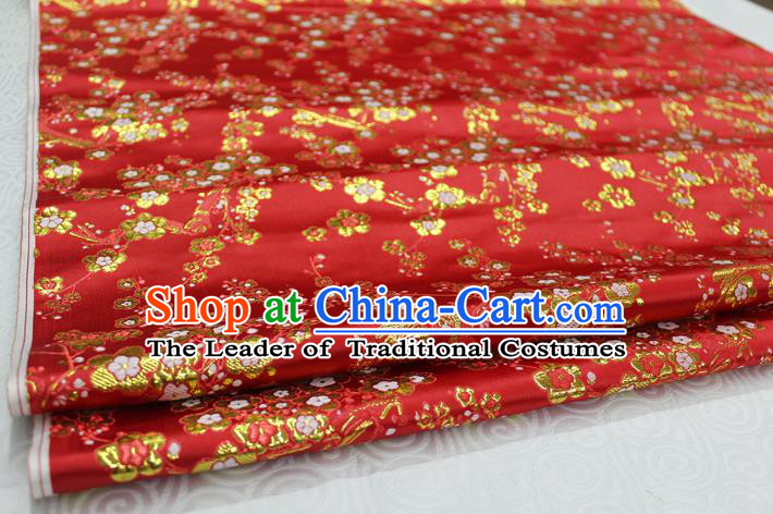 Chinese Traditional Ancient Costume Palace Wintersweet Pattern Cheongsam Red Brocade Tang Suit Satin Fabric Hanfu Material