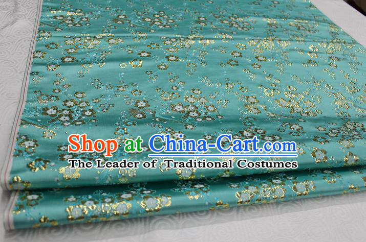 Chinese Traditional Ancient Costume Palace Wintersweet Pattern Cheongsam Blue Brocade Tang Suit Satin Fabric Hanfu Material