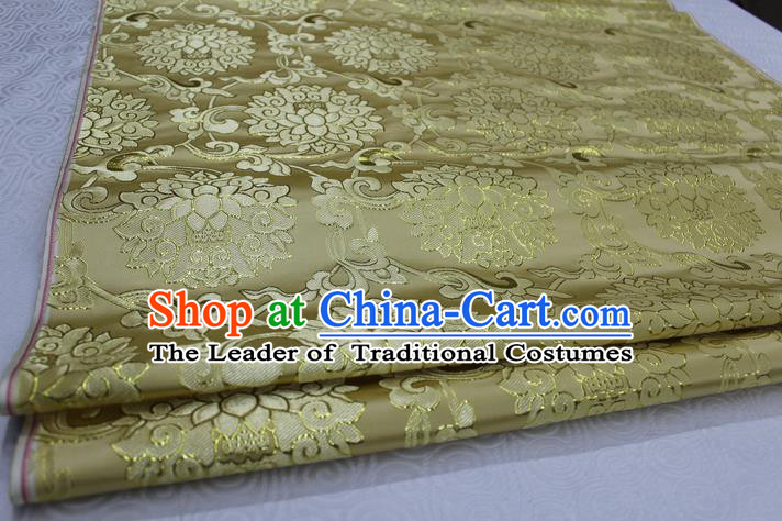 Chinese Traditional Ancient Costume Palace Pattern Xiuhe Suit Light Yellow Brocade Cheongsam Satin Mongolian Robe Fabric Hanfu Material