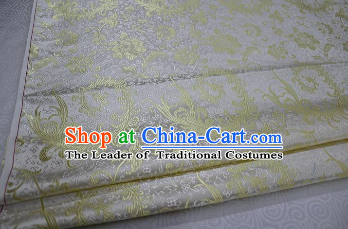 Chinese Traditional Ancient Costume Palace Golden Ombre Flowers Pattern Xiuhe Suit White Brocade Cheongsam Satin Fabric Hanfu Material