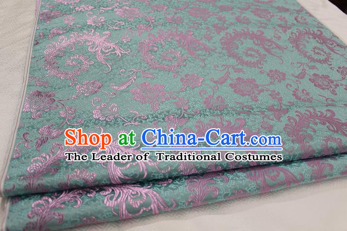 Chinese Traditional Ancient Costume Palace Ombre Flowers Pattern Xiuhe Suit Green Brocade Cheongsam Satin Fabric Hanfu Material