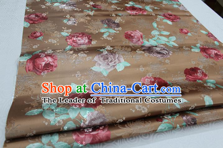 Chinese Traditional Ancient Costume Palace Peony Pattern Cheongsam Bronze Brocade Xiuhe Suit Satin Fabric Hanfu Material