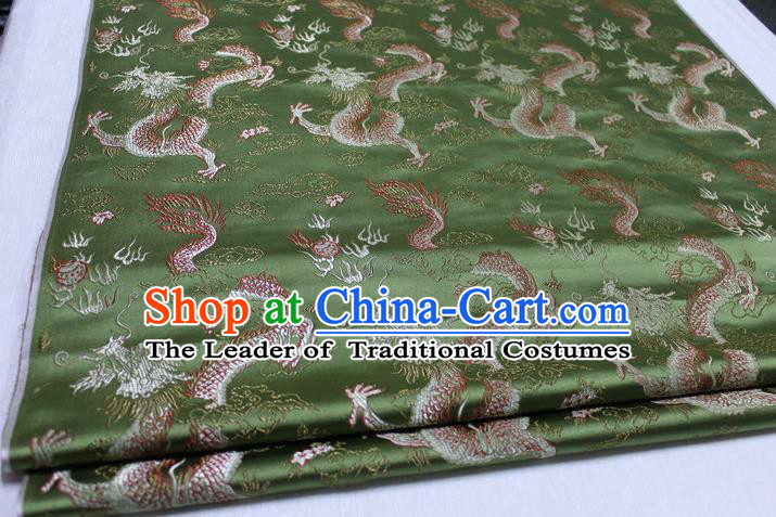 Chinese Traditional Ancient Costume Palace Dragons Pattern Cheongsam Mongolian Robe Green Brocade Tang Suit Satin Fabric Hanfu Material