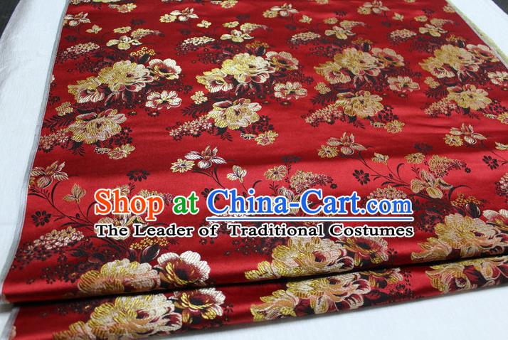 Chinese Traditional Ancient Costume Palace Flowers Pattern Red Brocade Tang Suit Satin Cheongsam Fabric Hanfu Material