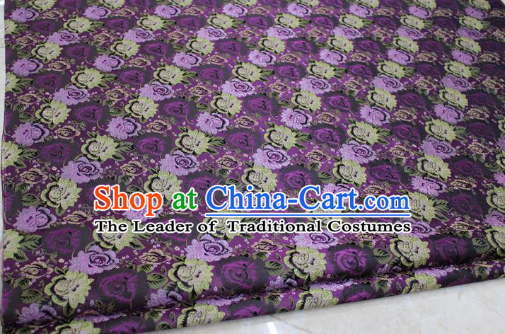 Chinese Traditional Ancient Costume Royal Palace Peony Flower Pattern Cheongsam Purple Brocade Tang Suit Satin Fabric Hanfu Material