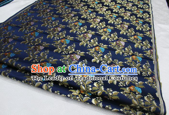 Chinese Traditional Ancient Costume Palace Grape Pattern Cheongsam Navy Brocade Tang Suit Satin Fabric Hanfu Material