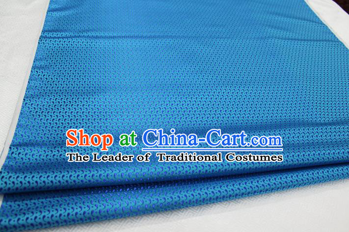 Chinese Traditional Ancient Costume Royal Palace Pattern Tang Suit Mongolian Robe Lake Blue Brocade Satin Fabric Hanfu Material