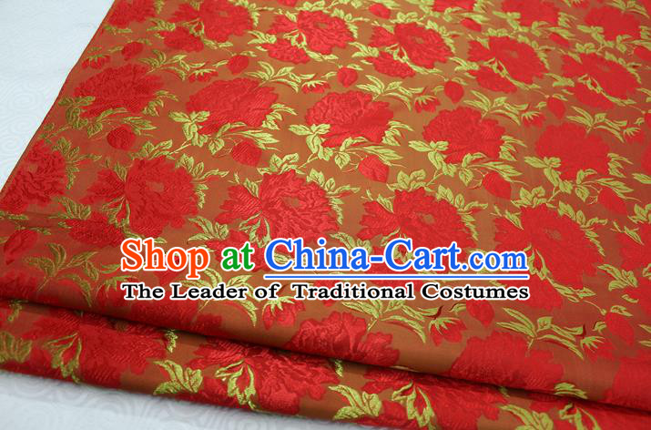 Chinese Traditional Wedding Clothing Palace Red Peony Pattern Tang Suit Cheongsam Brocade Ancient Costume Satin Fabric Hanfu Material