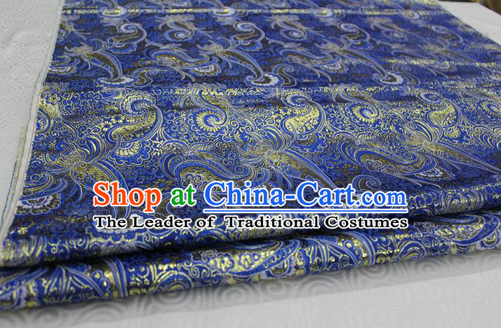 Chinese Traditional Ancient Costume Royal Palace Pattern Mongolian Robe Royalblue Brocade Cheongsam Satin Fabric Hanfu Material