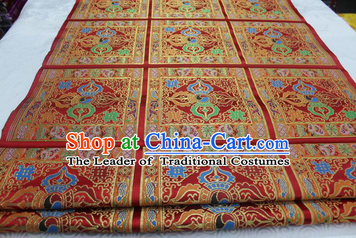 Chinese Traditional Ancient Wedding Costume Red Brocade Palace Buddhism Pattern Mongolian Robe Satin Fabric Hanfu Material