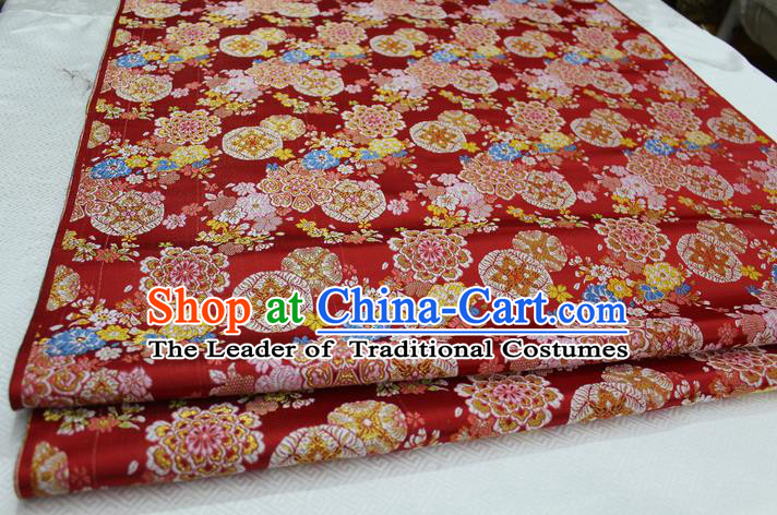 Chinese Traditional Clothing Palace Flowers Pattern Cheongsam Kimono Red Brocade Ancient Costume Xiuhe Suit Satin Fabric Hanfu Material