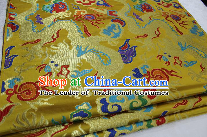 Chinese Traditional Clothing Palace Dragons Pattern Cheongsam Yellow Brocade Ancient Costume Tang Suit Satin Fabric Hanfu Material