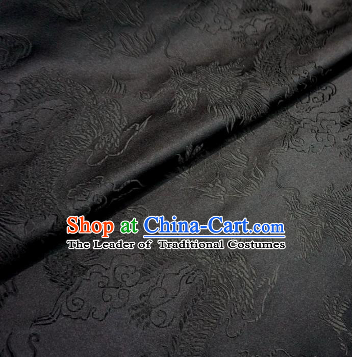 Chinese Traditional Clothing Royal Court Dragons Pattern Tang Suit Black Brocade Ancient Costume Cheongsam Satin Fabric Hanfu Material