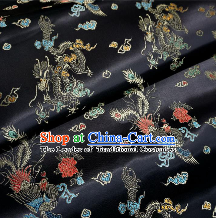 Chinese Traditional Royal Court Dragons Pattern Black Brocade Ancient Costume Tang Suit Cheongsam Bourette Fabric Hanfu Material