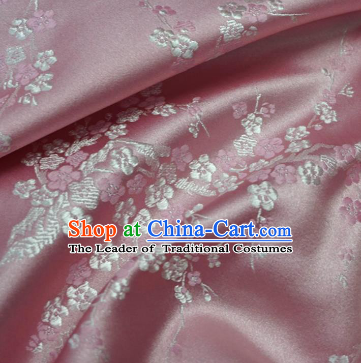 Chinese Traditional Royal Court Wintersweet Pattern Pink Brocade Ancient Costume Tang Suit Cheongsam Bourette Fabric Hanfu Material